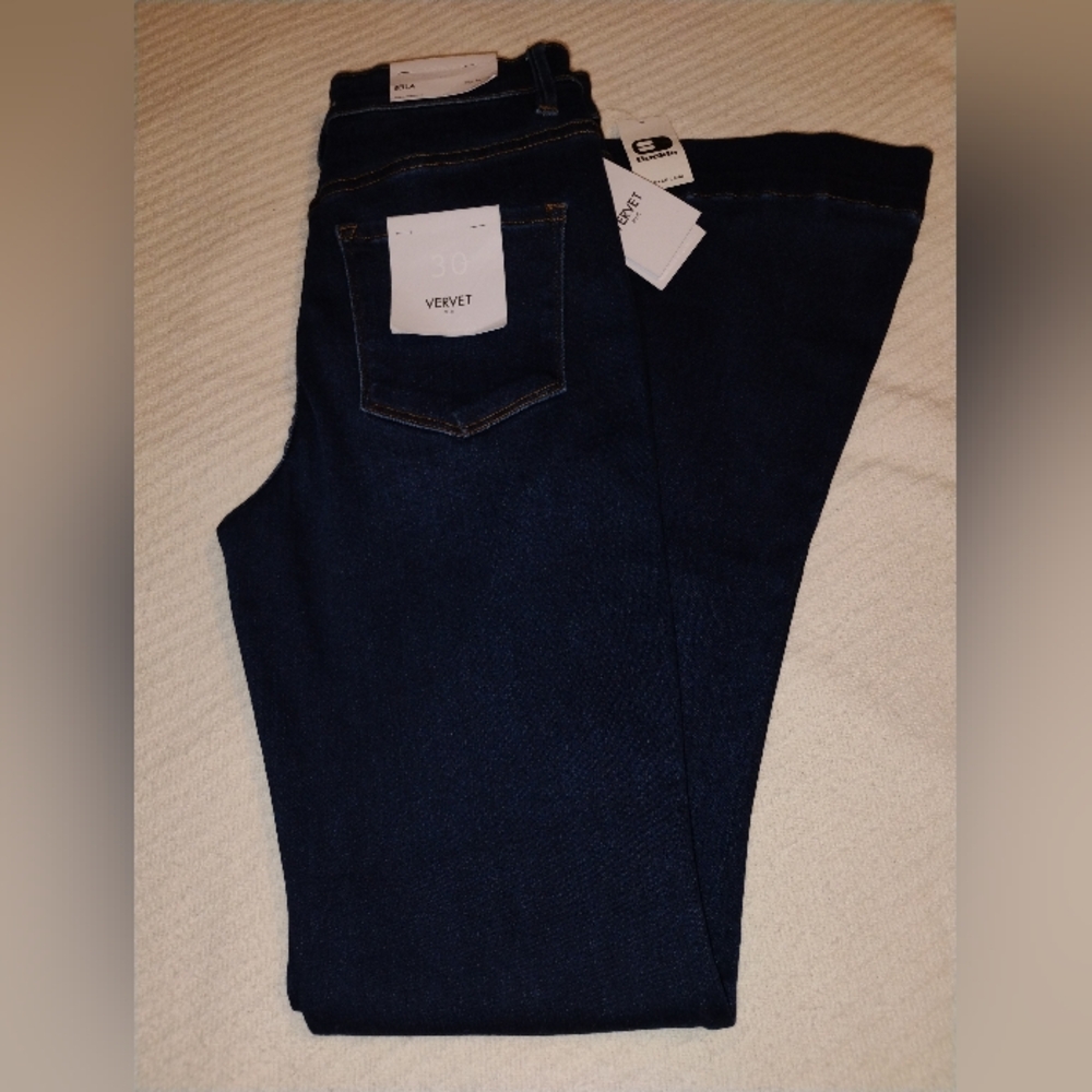 Vervet by Flying Monkey Bella High Rise Flare Dark Wash Blue Jeans Women's 30